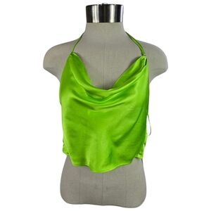 Zara Lime Green Satin Halter Top
